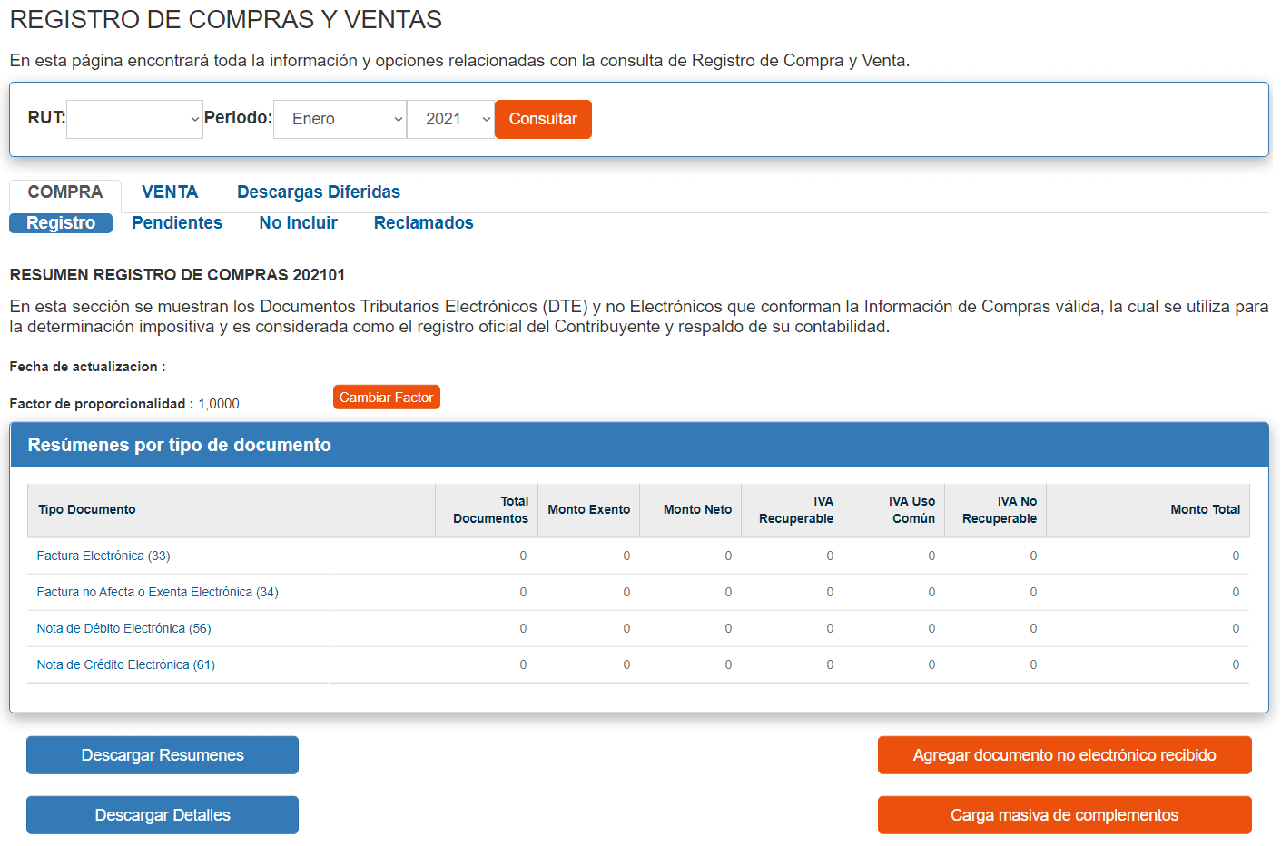 Registro de Compras y Ventas con información de compras.